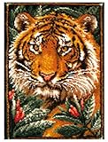 QJBMEI Latch Hook Rug Kits for Adults DIY Rug Making Kit Cushion Embroidery for Kids Tapestry Kits Tiger Pattern Printed, 33.5 23.2 Inch,Tiger,85×59CM