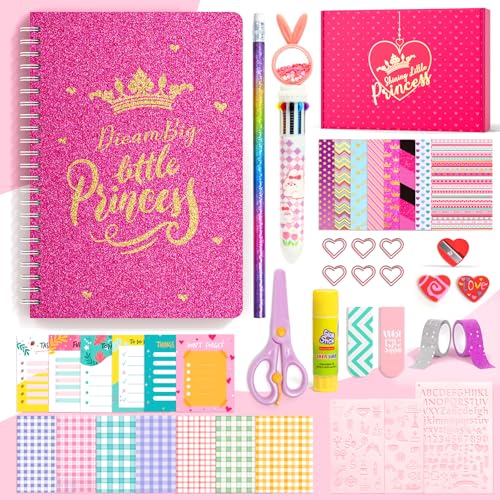 ADUSRIZ Princess DIY Journal Kit for Girls 8-12, 50 Pcs Gifts for Tween & Teen Girls, Scrapbook & Diary Supplies Set, Journaling Art Crafts Kit with Storage Case, Toys for Ages 6-12 Girls Gifts