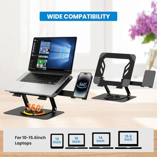 Image of Dyazo 2-in-1 Adjustable Laptop & Mobile Stand with 360 Rotating Base | Foldable Riser with Ventilation Design for Laptop Upto 15.6 Inch | Compatible for MacBook, HP, Dell, Acer, Lenovo & More (Black)