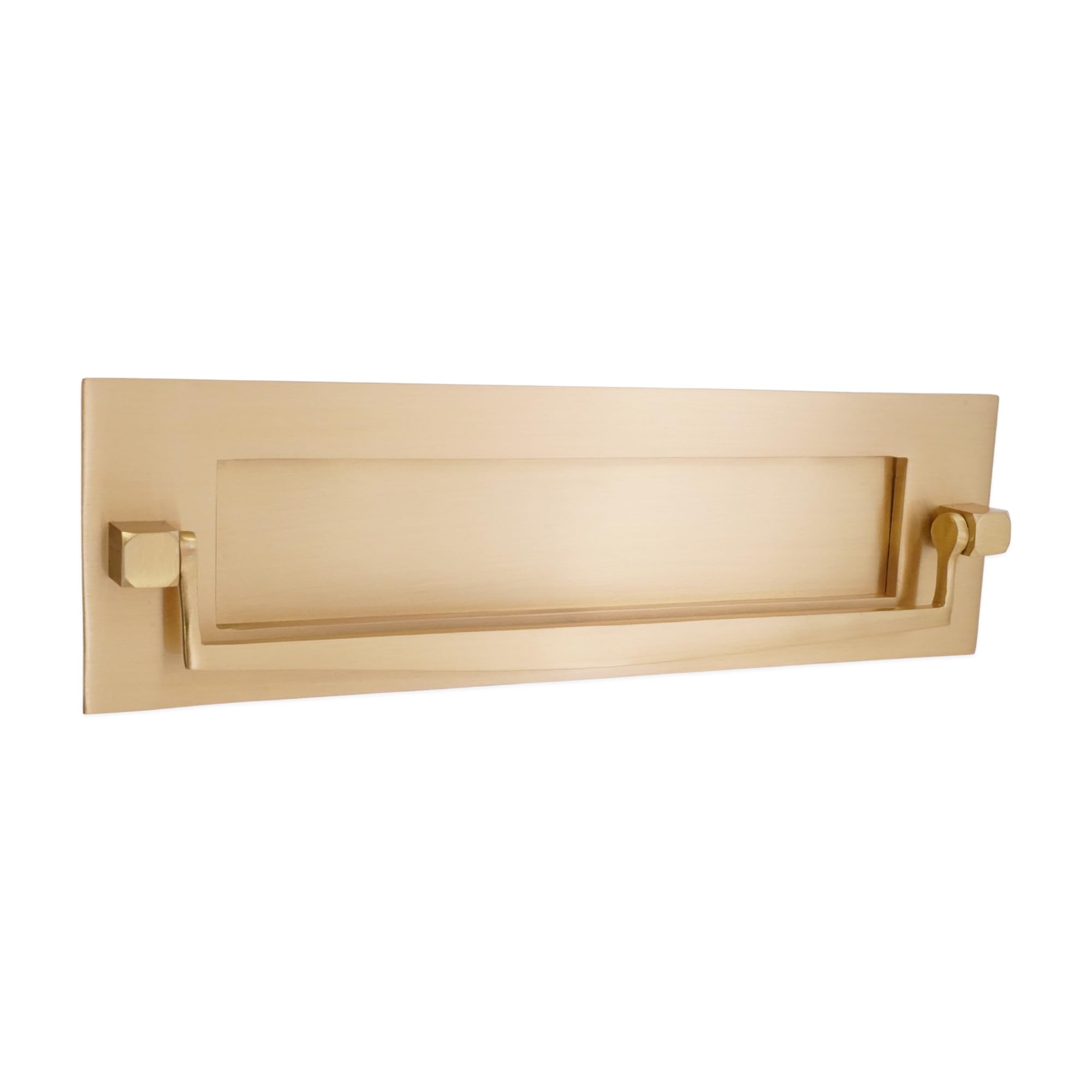 10" or 12" Victorian Solid Brass Traditional Sprung Letter Plate with Door Knocker - Satin Brass (10" x 3" Postal Knocker Plate)