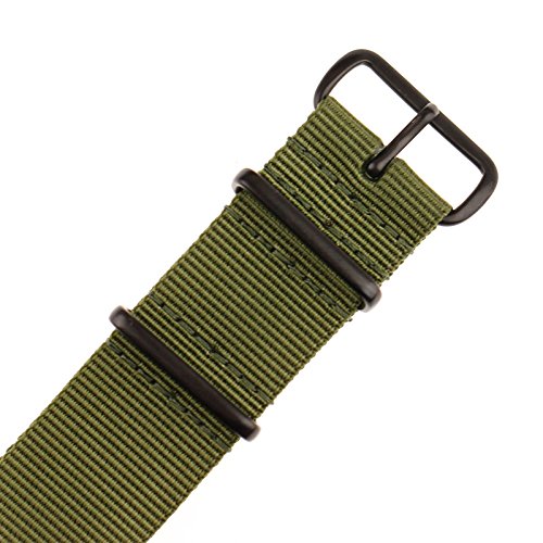 Infantry Watch Bands for Men 20mm Nylon Slip-thru Watch Strap, 4 Rings Stainless Steel Buckle Replacement Military Army Green