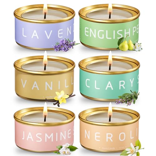 Floral Scented Candles Gift Set, Natural Beeswax with Essential Oils, Holiday Aromatherapy Candles for Christmas Stocking Stuffer, Birthday, Mother's Day, Gift Ideas for Women, 6-Pack Variety Scents