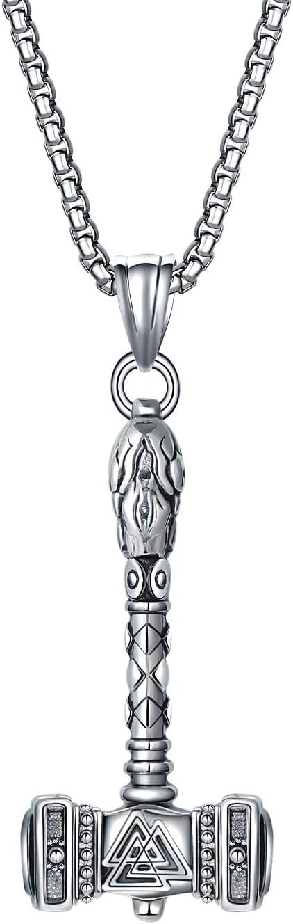 Viking Rune, Celtic Cross, Thor’s Hammer & Compass Necklace – Norse & Celtic Stainless Steel Pendants on 24″ Chains – Gift Jewelry for Men & Women