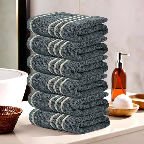 Image of Urbane Home Pack of 6 Soft Cotton Face Towels for Men & Women /Ladies | Easily Washable | Pocket Towels & Workout Gym Napkins for Men - Dark Grey