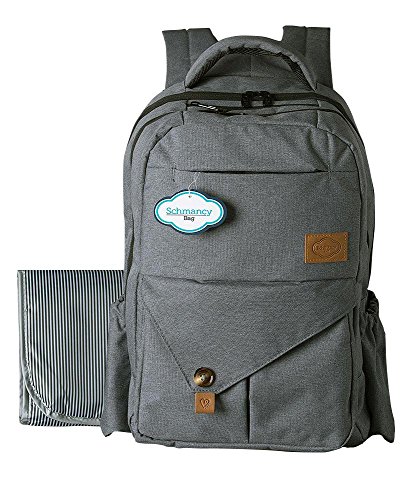 Baby Diaper Bag Backpack by Schmancy Bag - Large Bag for Moms & Dads - Fashionable Diaper Bag - Unisex Gray Color - Adjustable Shoulder & Stroller Straps - 16 Pockets - Changing Pad