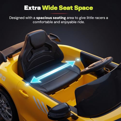 Image of Baybee Spyder Battery Operated Car for Kids | Rechargeable Battery Car with Bluetooth & USB | Electric Kids Car with Parental Control, LED Lights & Music | Ride on Cars for Kids 1-5 Years (Yellow)