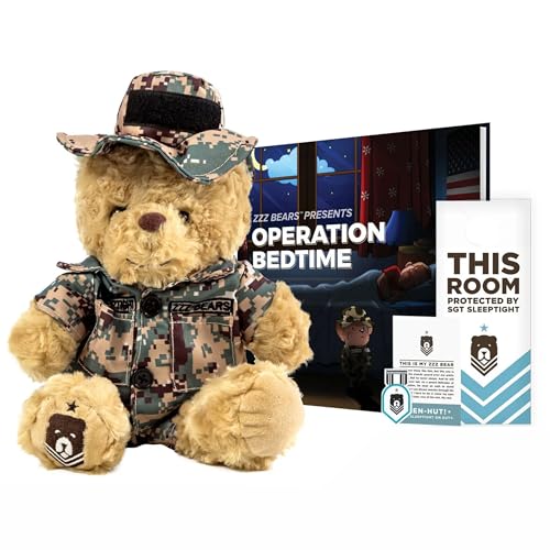 Image of SGT Sleeptight Marine Teddy Bear by ZZZ Bears with Storybook & Sleep System, Comforting Gift for Marine Kids, Helps with Bedtime Routine, Deployment Separation & Emotional Support