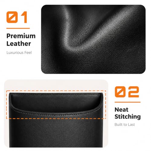 Image of COZILO Leather Car Trash Can - Leakproof & Easy-to-Clean Car Garbage Can for Luxury Cars, SUVs & Trucks | Includes 60 Custom Liners, Secure Hook, Easy Install, Black
