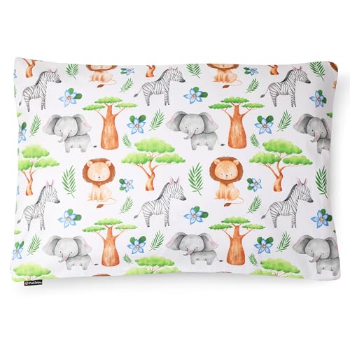 PinkZebra Kopfkissenbezug Kinder, Kissenbezug 25 x 50 cm aus 100% Baumwolle, Kissenhülle Jungen, Öko-tex Standard 100, Kinderbezüge mit Reißverschluss, Safari