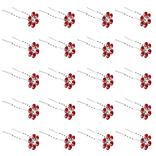 ZOUIQSS 20 Pack (Rouge) Épingles à Cheveux Fleur de Cristal Pinces à Cheveux Strass pour Mariée Mariage Femmes Bijoux de Cheveux Accessoires, avec...