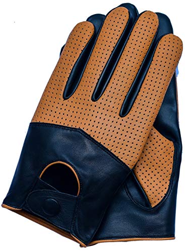 Riparo Men's Touchscreen Texting Half Mesh Perforated Summer Driving Motorcycle Leather Gloves