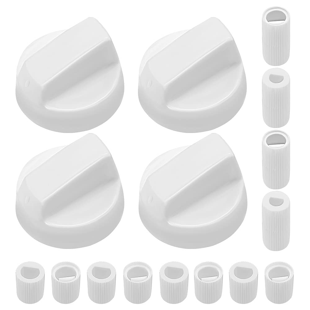 AMI PARTS Universal White Control Knobs with 12 Adapters 4-Pack Universal Knobs for Oven/Stove/Range