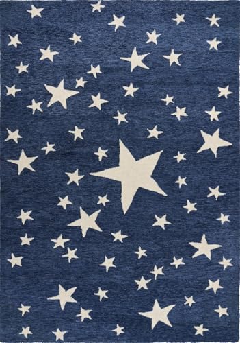 Image of Hand-Tufted Star Wool Area Rug for Kids | Starry Night Design, Soft and Durable and Thick Carpet | Perfect for Living Room, Kids Room, Bedroom & Kitchen (Navy Blue, 3' x 5')