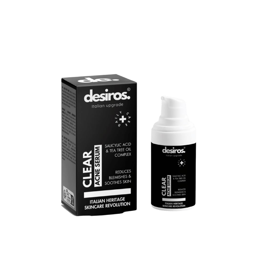 Clear Acne Serum marki Desiros - Serum przeciw trądzikowi do twarzy, naturalne leczenie kwasem salicylowym - tłusta, nieczysta i mieszana skóra, zwalcza niedoskonałości, zaskórniki i pryszcze - 15 ml