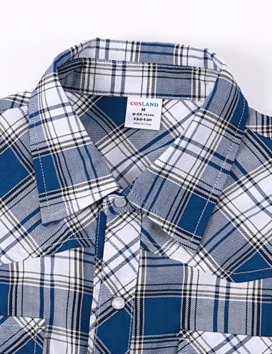Image of COSLAND Boy's Toddler Cotton Western Short Sleeve Button Down Plaid Shirt, 4-14 Years