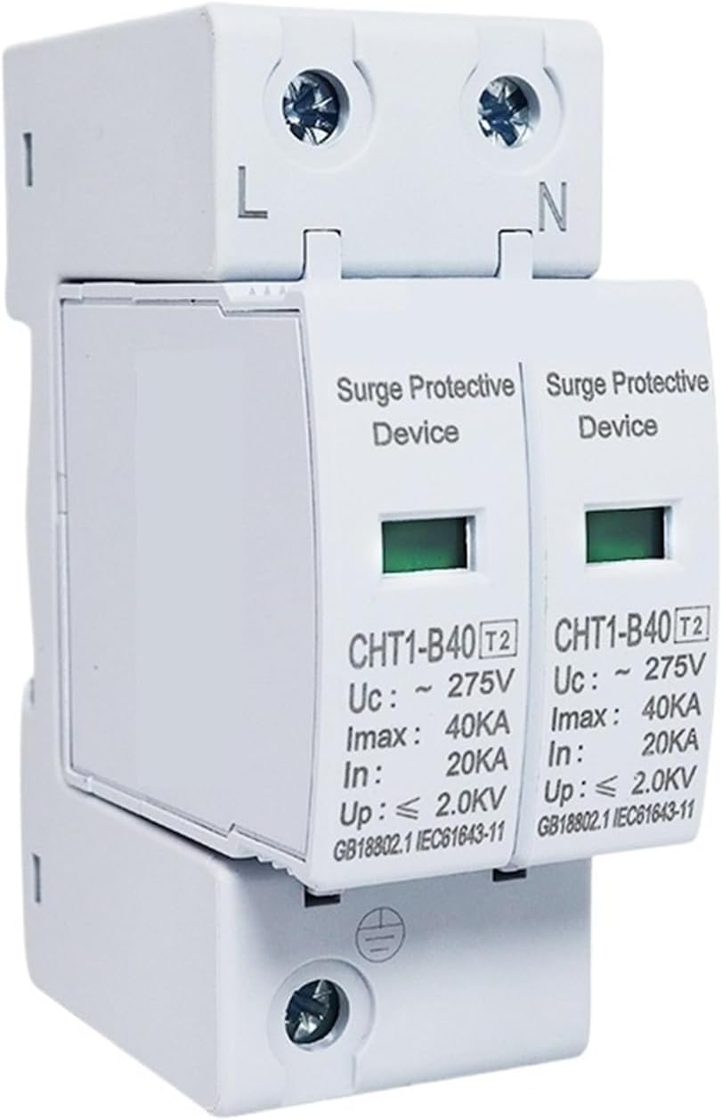 AC SPD 2P 275V 20KA 40KA PV Surge Protector Din Rail Mounting Protective Low-Voltage Arrester Device for House(10-20KA)