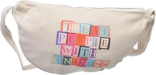 شنطة خصر عصرية حريمي مصنوعة من القماش بسوستة وطباعة عبارات مرحة من او اكس، لون اوف وايت، موديل W-87