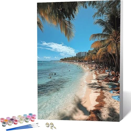 �������G �r�[�` Paint by Numbers ���i �y�C���g�o�C�i���o�[, ��l�p�����h��G�L�����o�X�N���t�g �u���V�ƃA�N�����G�̋��, �I�t�B�X �C���e���A ���r���O����, �����ւ̃M�t�g 40x50cm -zjn26045Z