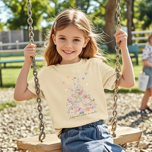 Image of Floral Castle Shirts for Girls Graphic Cute Tshirt Kids Toddler Flower Holiday Shirt Vacation Trip Tee Tops