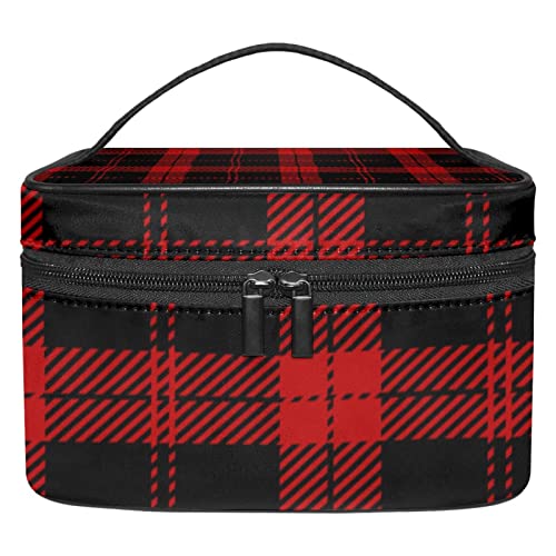 Trousse de toilette rouge à carreaux idéale pour vos week-ends