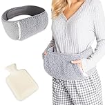 CityComfort Wearable Hot Water Bottle, Period Pain Relief Belt, Plush Hot Water Bag Pouch with Fluffy Waist Cover & Hand Pockets, Wrap Around for Endometriosis Stomach Cramps & Back Pain (Grey)