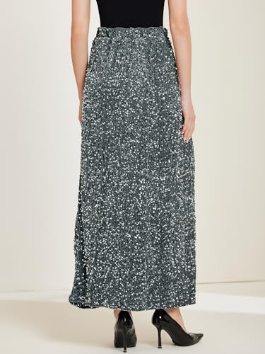 Allegra K Sequin Velvet Skirt for Women's Elastic Waist Sparkle Party Maxi Skirt3