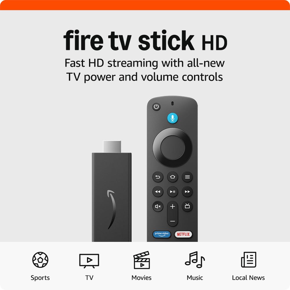 Amazon Fire TV Stick HD | TV and Volume controls | Free TV, Alexa Voice Remote and smart home controls | HD streaming