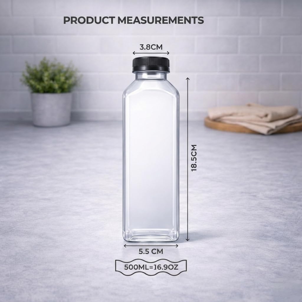Water Juice Bottle Set 50PCS - 500ml (17 OZ) Clear Plastic Bottles With Caps & Accessories -BPA Free, Leakproof, Reusable