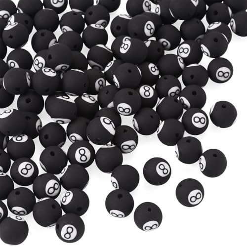 Number 8 Billiards Beads Handmade Polymer Clay Black Round Bead Craftdady 100Pcs 9.5-10mm Ball Games Loose Beads with for Jewelry Making Necklace Bracelets Earring