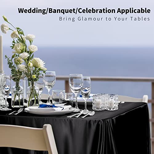 Ruisita 6 Pieces Satin Tablecloth Satin Table Overlay Cover 102 X 58 Inch Rectangle Bright Silk Tablecloth Smooth Table Decorations For Wedding, Banquet, Party, Black #TOP5