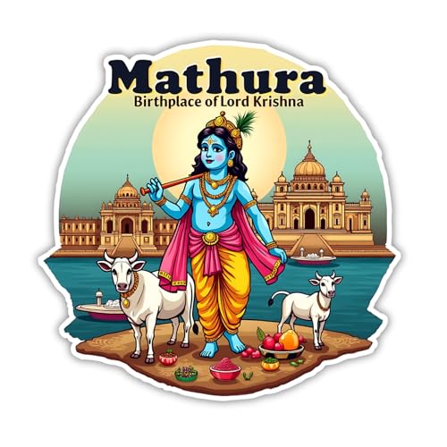 Image of Naxon Mathura City Theme Souvenir Wooden Fridge Magnet for Refrigerator - Printed Fridge Magnet for Kitchen & Home Decor | Perfect Souvenir Gift | Size 3x3 in | Pack of 1