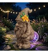 Funny Garden Gnomes Outdoor, Quirky Gnome Statue with Solar Powered for Yard Patio Lawn, Unique G...