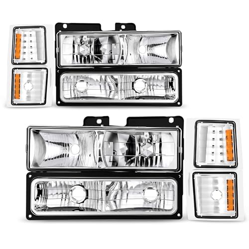 AUTOSAVER88 Headlight Assembly Compatible with 1988-1993 GMC Chevy C/K 88-93 Silverado Suburban Sierra Head Light Replacement Headlamp Chrome Housing Amber Reflector Pair