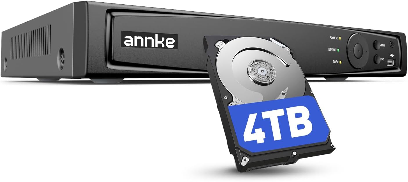 ANNKE 16 Channel NVR for Security Camera, 5-in-1 16CH 12MP Network Video Recorder with 4TB Hard Drive Disk, Supports 12MP/8MP/6MP/5MP/4MP PoE IP Cameras, 24/7 Surveillance Recording