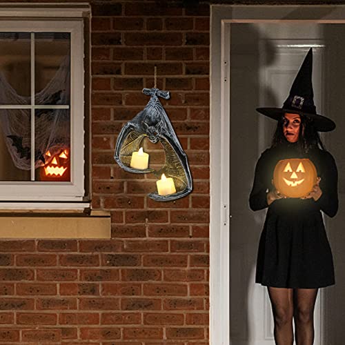 Sempoda 2Pcs Bat Wall Sconce Candle Holder, Bat Wall Tealight Holder, Rustic Resin Wall Hanging Sculpture, Halloween Double Tealight Holder For Home Office Garden Bathroom Thanksgiving Party Decor #TOP5