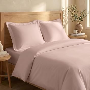 BIOWEAVES 100% Organic Cotton Twin/Twin XL Duvet Cover Set, 2-Piece, 300 Thread Count Sateen Weave GOTS Certified Comforter Cover with Buttoned Closure and 1 Pillow Sham Dusty Rose, 66x90 inches