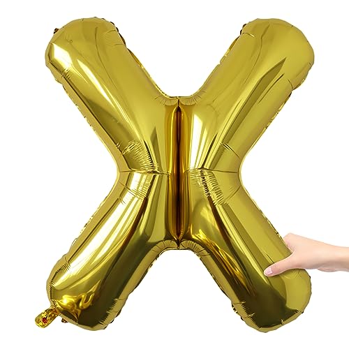 Image of Letter Balloons Gold Party Balloon - 40 Inch Large Gold Letter X Balloon, Letter Balloon Birthday Decorations, Balloon for Women Men Anniversary Party Decorations Supplies