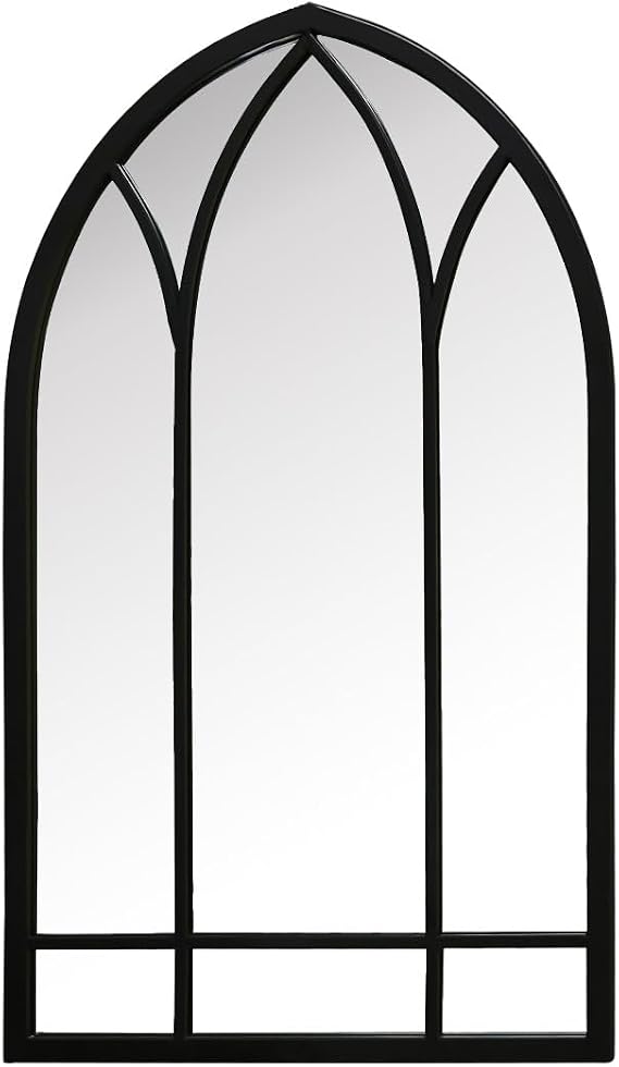 MirrorOutlet The Arcus - Black Metal Framed Modern Arched Garden Wall Mirror 32 X 19 (83CM X 48CM) Black. 2cm Wide Frame and 3cm Deep.
