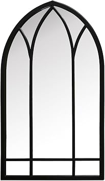 MirrorOutlet The Arcus - Black Metal Framed Modern Arched Garden Wall Mirror 32 X 19 (83CM X 48CM) Black. 2cm Wide Frame and 3cm Deep.