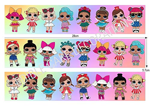 3 Tiras de Papel comestibles para decoración de Tartas de LOL Dolls
