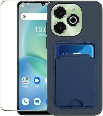 for UMIDIGI G9X Phone Case with Screen Protector, UMIDIGI G9X Wallet Case w Card Holder, Slim Fit Thin Silicone Rubber TPU Bumper Shockproof Non-Yellowing Protective Phone Cover -Blue