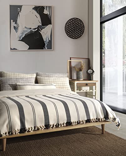 Handmade Ivory & Black French Stripes Pure Cotton Queen Blanket