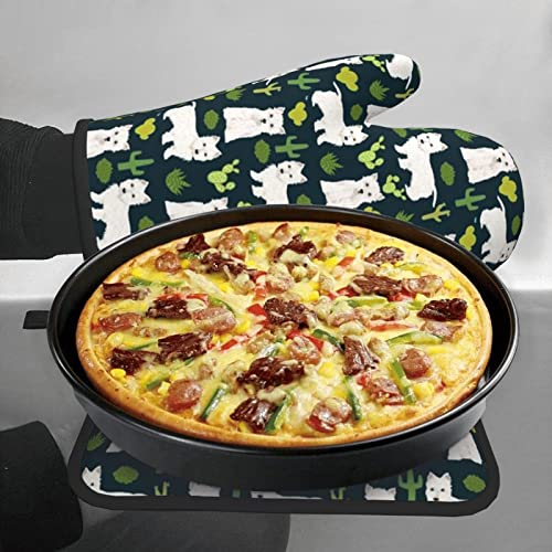 Ruauru Westie Cactus Cute West Highland Terriers Cactus Cute Westie Dog Cute Westies Kitchen Oven Mitt, Oven Mitts With Quilted Liner, Heat Resistant Pot Holders, Oven Gloves, Black #TOP6