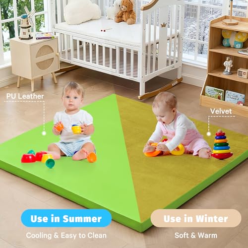 Image of Waterproof Baby Play Mat for Floor Memory Foam 50 * 50 Cushion Playpen Playmat Tummy Time Crawling Mat Nursery Rug Thick Pad Create Soft & Safe Area for Infants,Toddler,Kids,Green