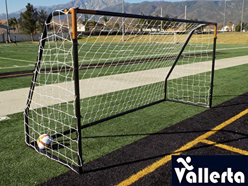 Vallerta Premier 12 X 6 Ft. AYSO Youth Regulation Size Soccer Goal w Weatherproof 4mm Net. 50MM Diameter Blk Gld Powder Coated Corrosion Resistant Frame. 12x6 Foot Practice Aid(1Net)ONE YEAR WARRANTY!