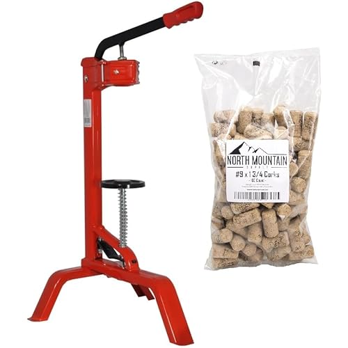 North Mountain Supply Portuguese Floor Corker with Bag of 100#9 x 1 3/4" Premium Natural Agglomerated Corks