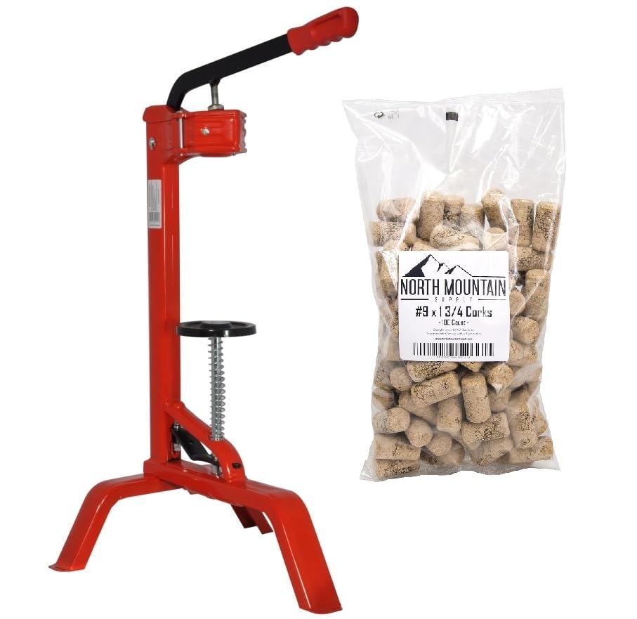 North Mountain Supply Portuguese Floor Corker with Bag of 100#9 x 1 3/4" Premium Natural Agglomerated Corks