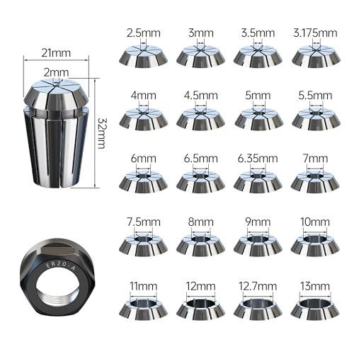 HUHAO 22Pcs ER20 Spring Collet Set, 1/4" High Precision Spring Chucks For CNC Milling Engraving Chuck Lathe Tool Holder Workholding Engraving by HUHAO - Image 6
