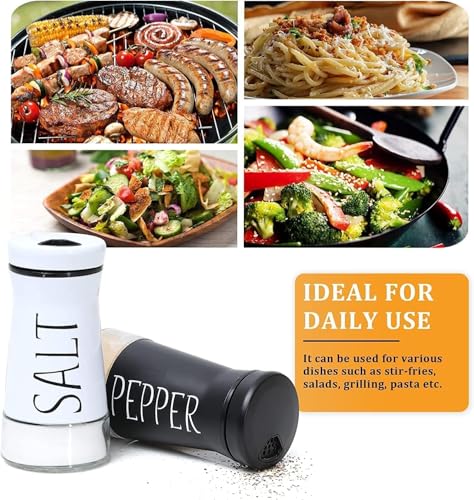 Image of Afrodite Salt and Pepper Shakers Set, Stainless Steel Salt and Pepper Sprinkler for Restaurant with Glass Bottom, Spice Dispenser Ideal for Himalayan, Kosher, Black and White Pepper (Black + White)