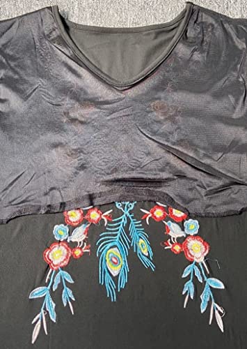 Melliflo Women's Round Neck Short Sleeve Mexican Dress Floral Embroidered Tshirt Dress Ethnic Boho Midi Dresses(Black. Xx-Large) #TOP4